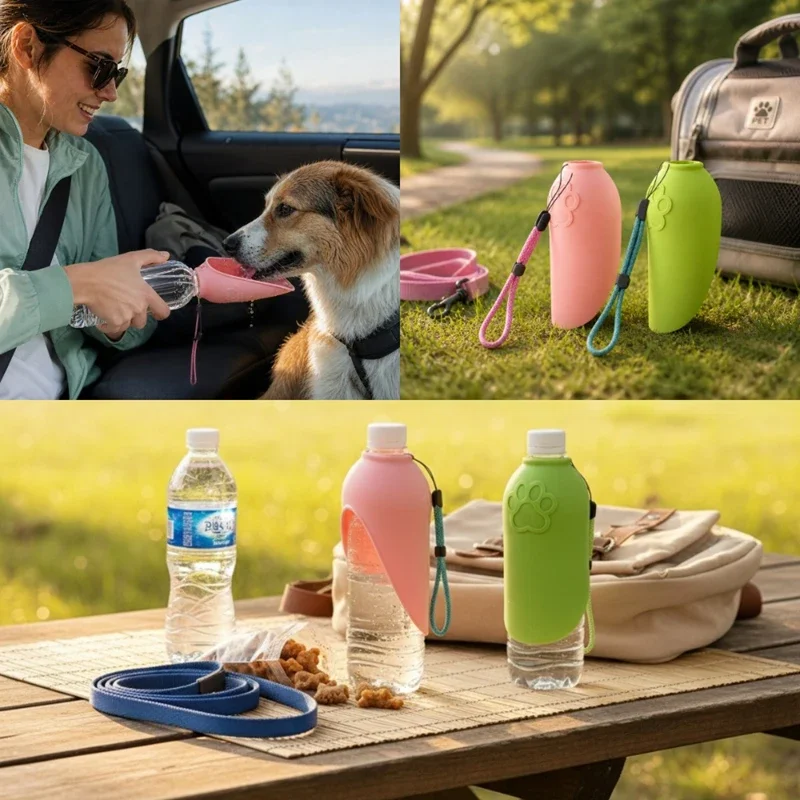 Silikon-Haustier-Wasserflasche, tragbarer Outdoor-Wasserspender für Hunde, Reise-Trinknapf für Hunde und Katzen, Zubehör – Detail 3