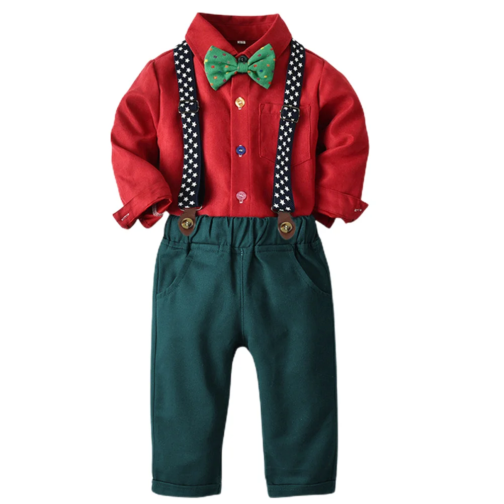 

1Set Kids Christmas Suit Set Bow Tie Shirt and Suspender Pants Premium Material Long Sleeve Comfortable Wear for Birthday Photo