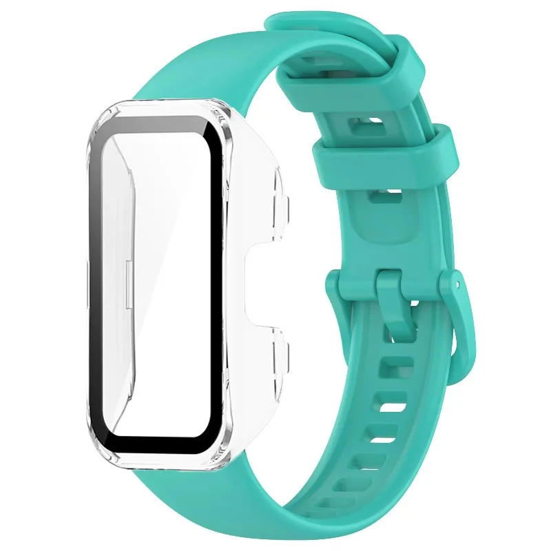 เคสพีซี+สายซิลิโคนสำหรับ Huawei Band 10 9 8 หน้าจอ HD กระจกนิรภัยกันรอย ฝาครอบระบายอากาศ สายรัดข้อมือสำหรับ Huawei Band 10