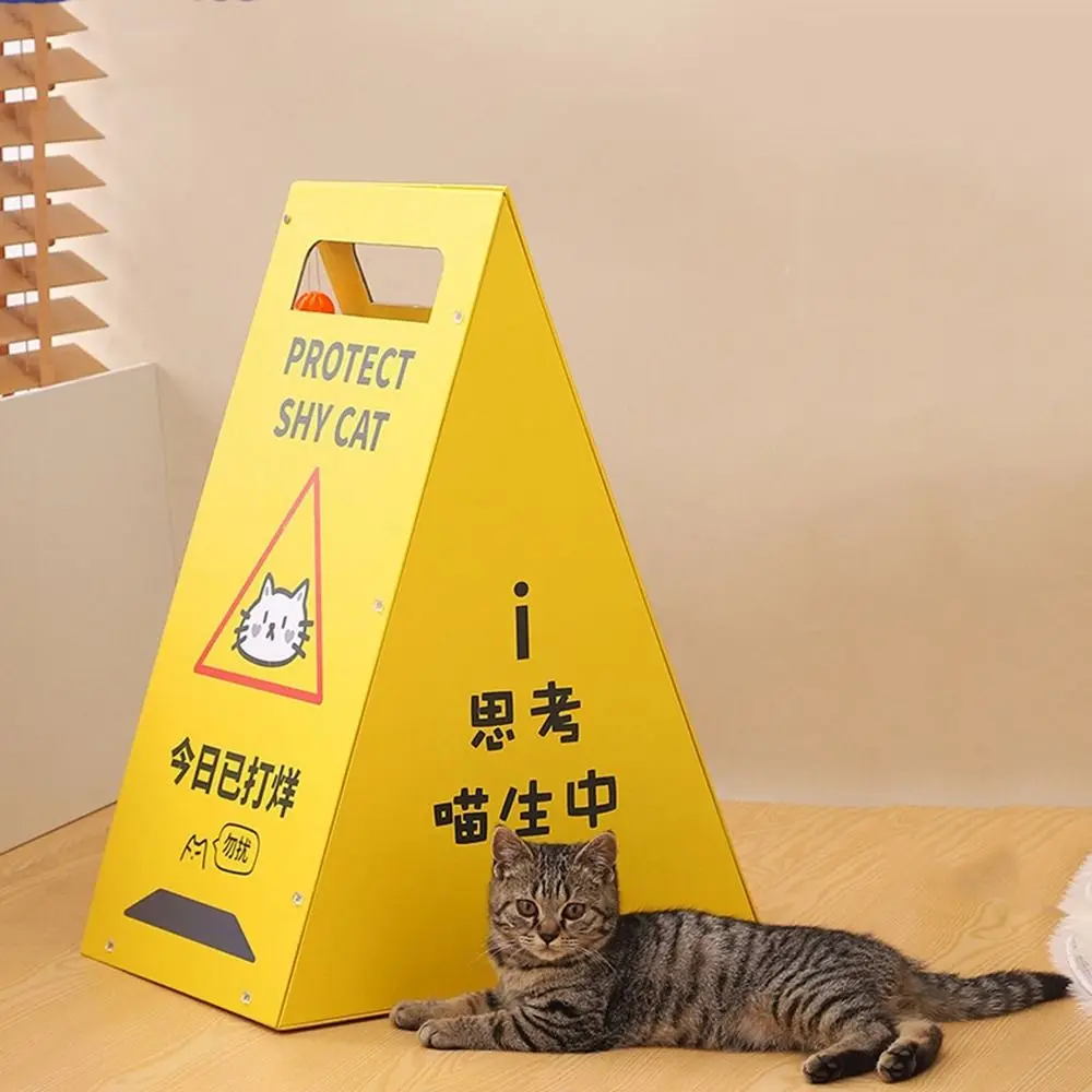 

Corrugated Cardboard Road Sign Cat Scratching Board Semi-Enclosed Scratch Resistant Summer Cat House with Bell Toy