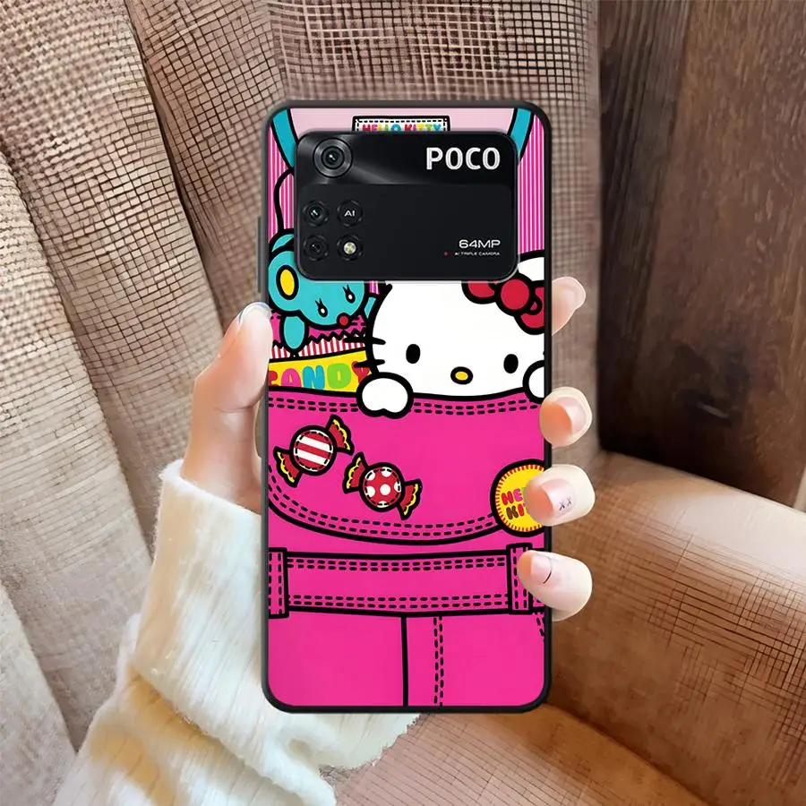 Custodia morbida per telefono posteriore per Xiaomi Poco F3 F4 F5 C50 C51 M3 M4 Pro C65 X3 X4 X5 M5 Cute Cat Hello Kitty