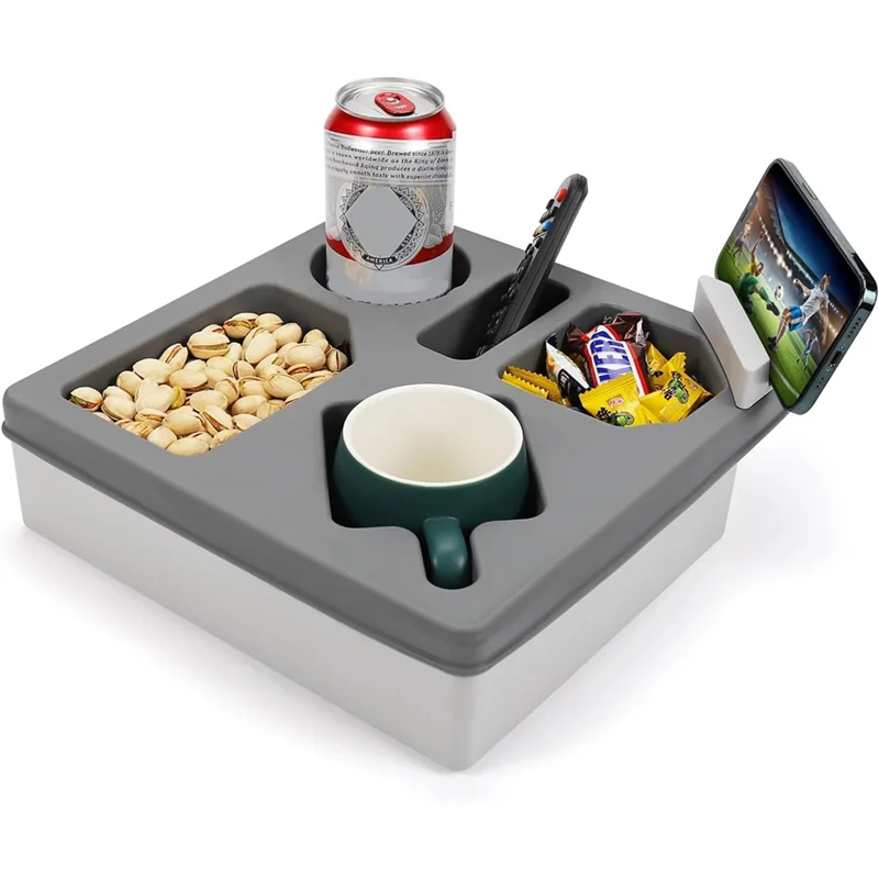 SHGO-For Bed Car Seat Couch Cup Holder Tray,Silicone Waterproof Organizer With Phone Stand For Sofa