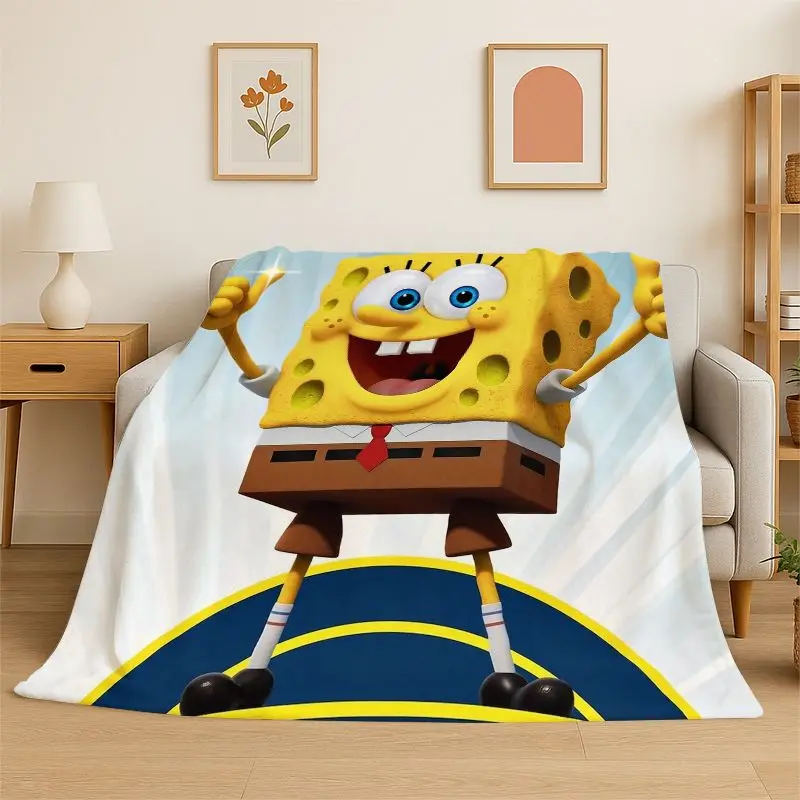Cute S-SpongeBob Cartoon Soft Flannel Throw Blanket,Warm Cozy Blanket for Bed,Couch,Sofa,Bedroom,Living Room,Travel,Picnic Gift