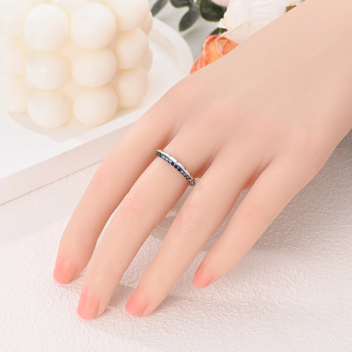 925 Sterling Silver Rainbow Colorful Zircon Closed Ring For Women Valentine\'s Birthday Fine Gifts Wedding Jewelry Accessories