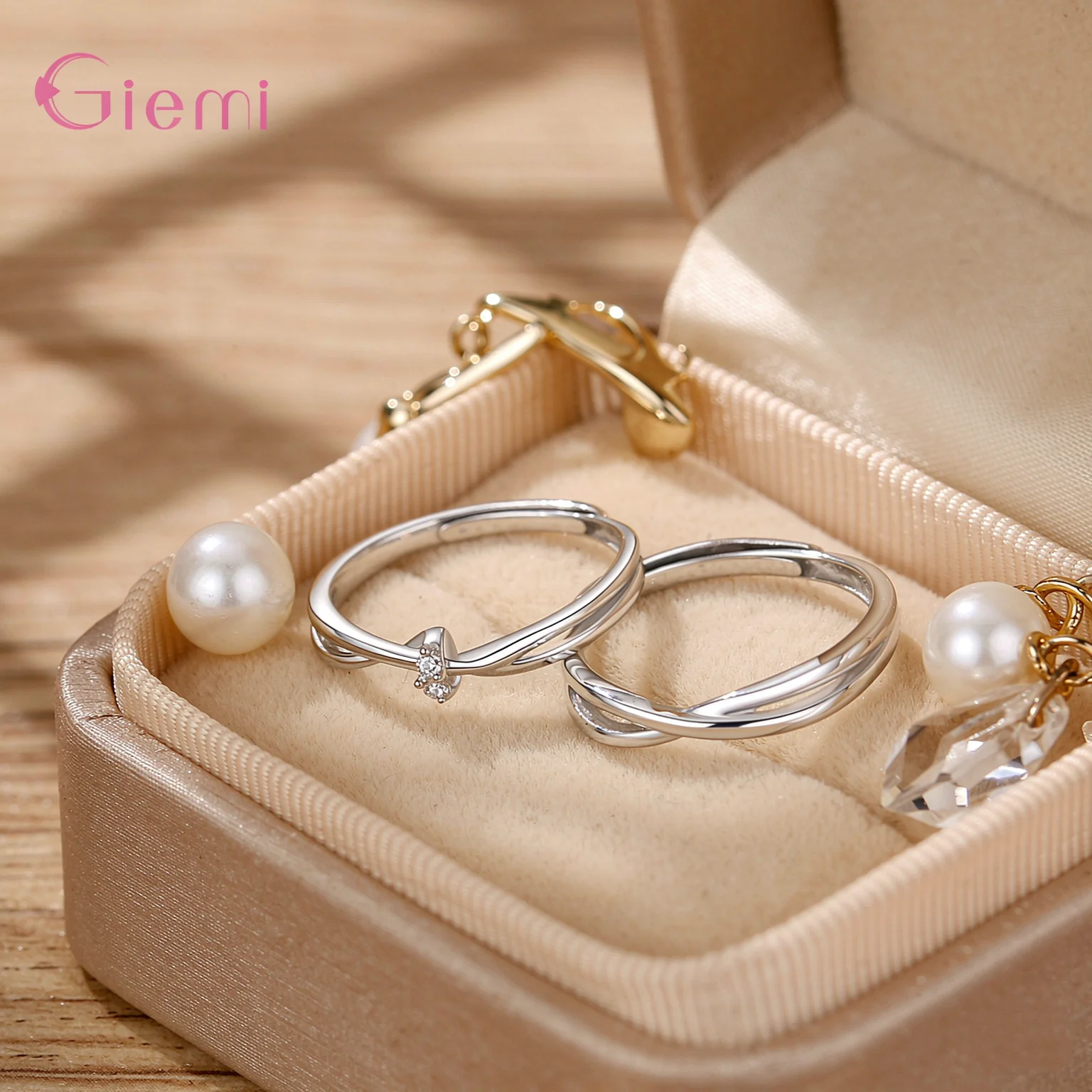 Romantic 925 Sterling Silver Intertwined Love Adjustable Couple Rings Set for Women Men Engagement Party Fashion Jewelry Gifts