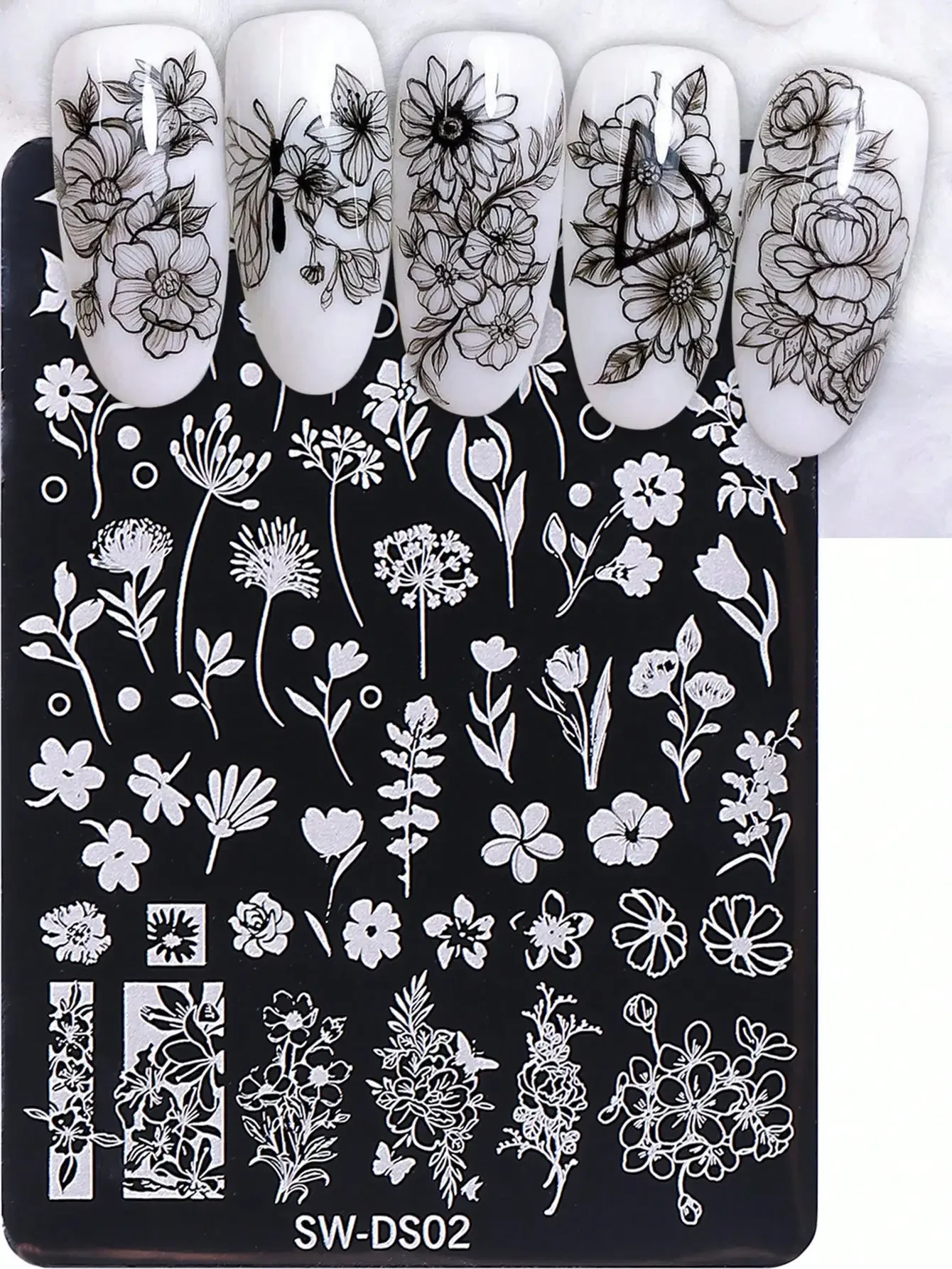 

1pc Flower & Leaf Pattern Nail Stamping Plate, Y2K Style Dandelion & Lily Design Steel Nail Art Template, DIY Nail Stamping Tool