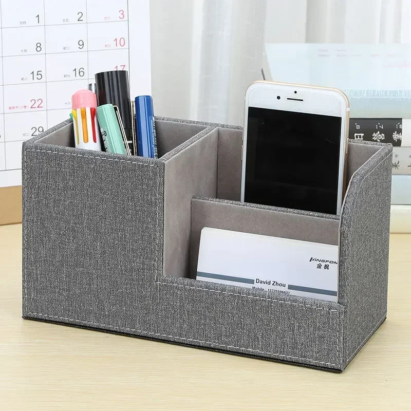 Leather  Pen Holder Multifunctional Storage Box Remote Storage Box Office Desktop Stationery Storage Sorting Box