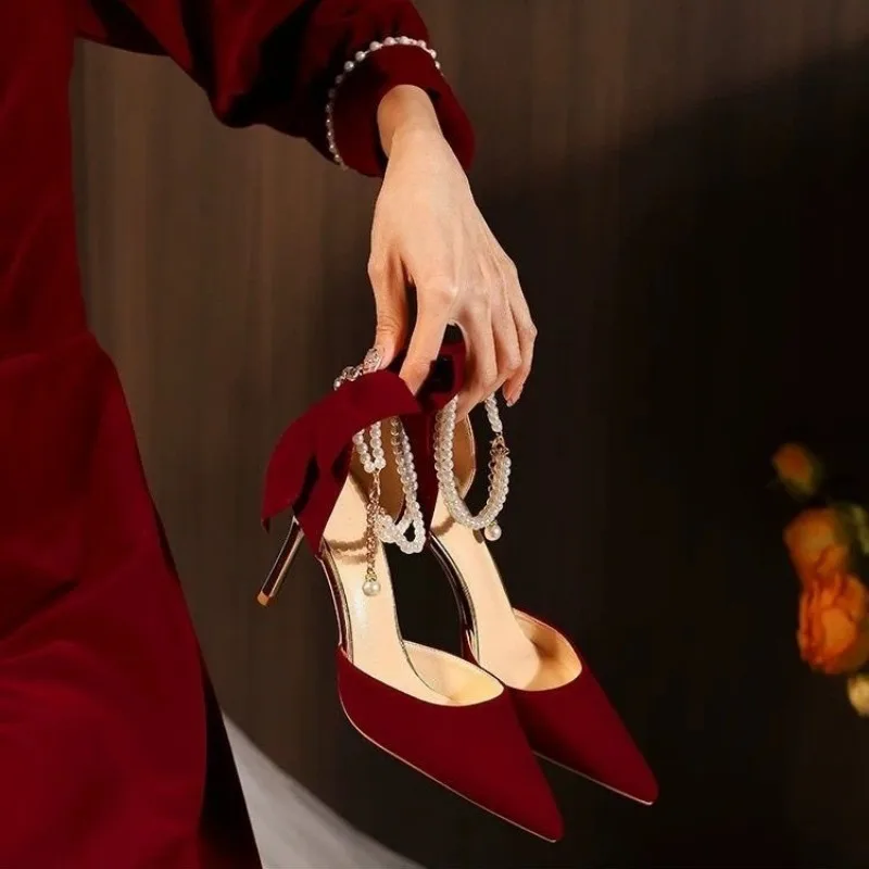 Elegant Women Heel Shoes High Heels Pumps Sexy Stilettos Wedding Shoes Bride Heels Red White Bowknot Footwear