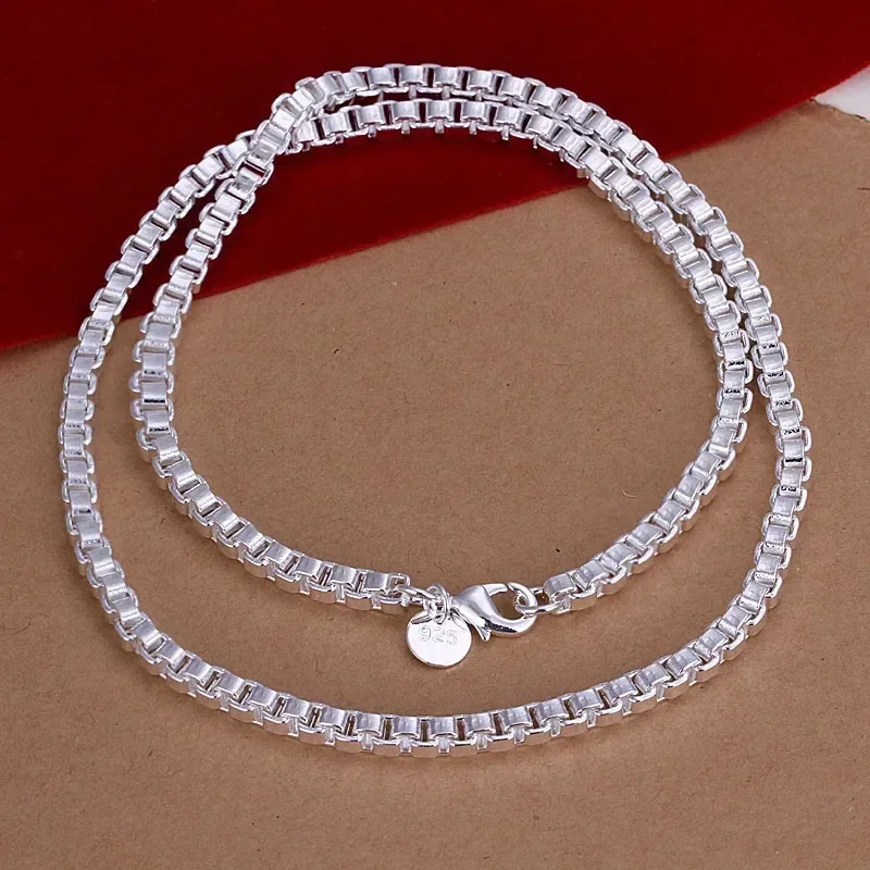 Hot klassieke 4 MM box chain 925 Sterling Zilveren Kettingen voor vrouw mannen Charm Sieraden Modemerken Party Kerstcadeaus