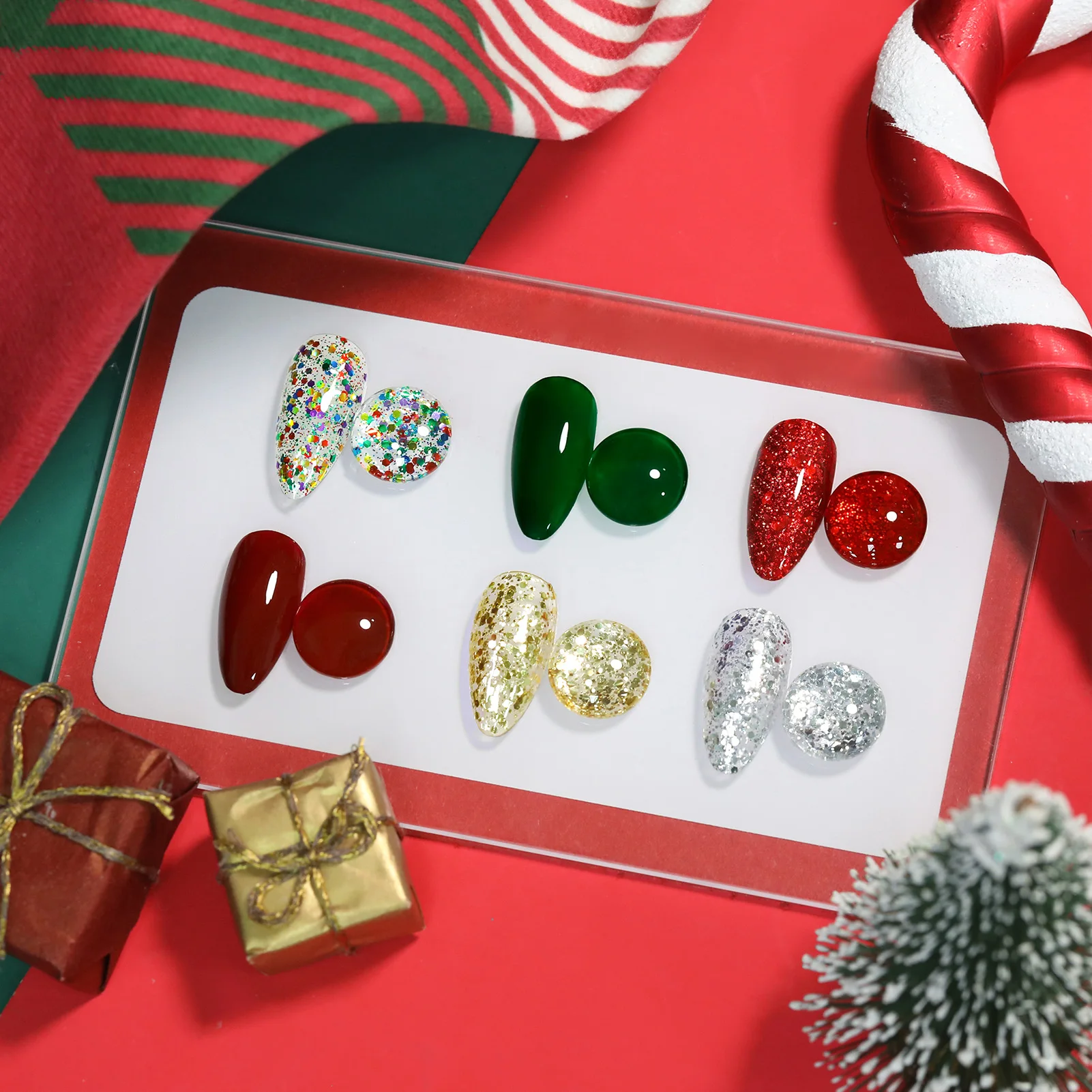 BORN PRETTY 6個入り 6ml レッドグリーン グリッターネイルポリッシュセット クリスマス カーニバル ゴールド シルバー 速乾 マニキュア DIY ホームサロン ネイルキット