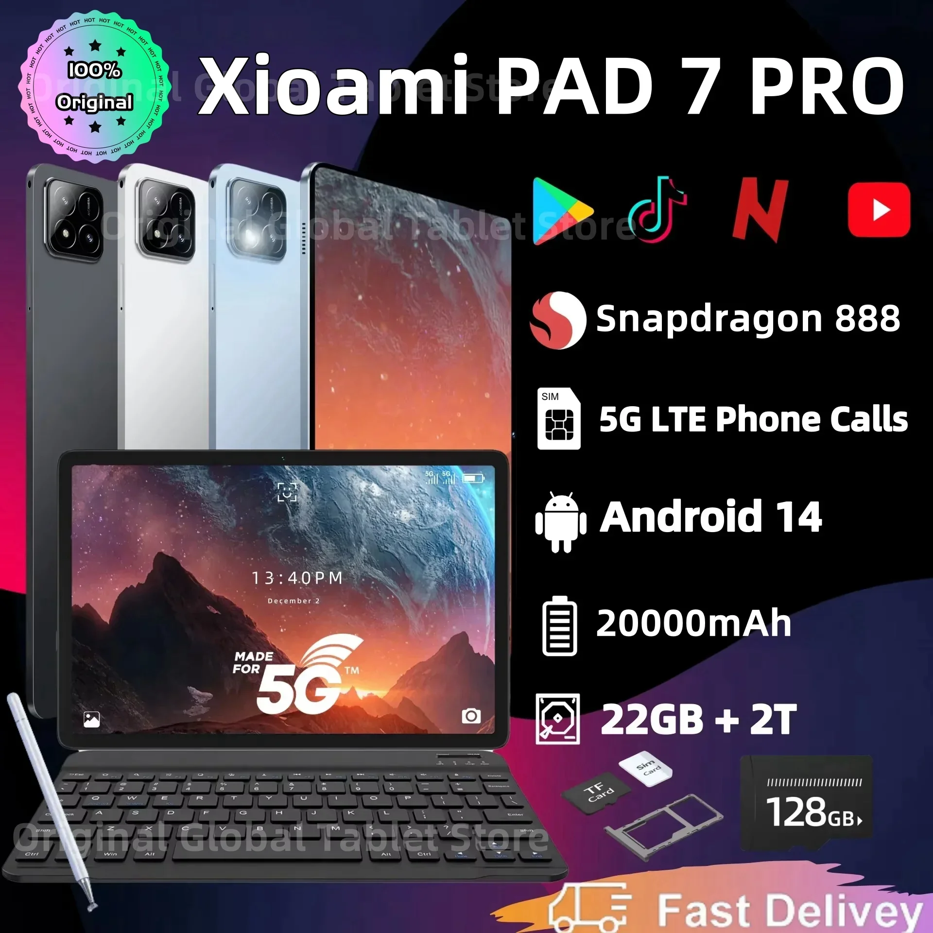 2025 globalny oryginalny Tablet xoami Pad 7 Pro 22GB + 2T 11 cali HD 4K Android 14 20000mAh 5G telefon Dual SIM telefon WiFi GPS Tablet WPS