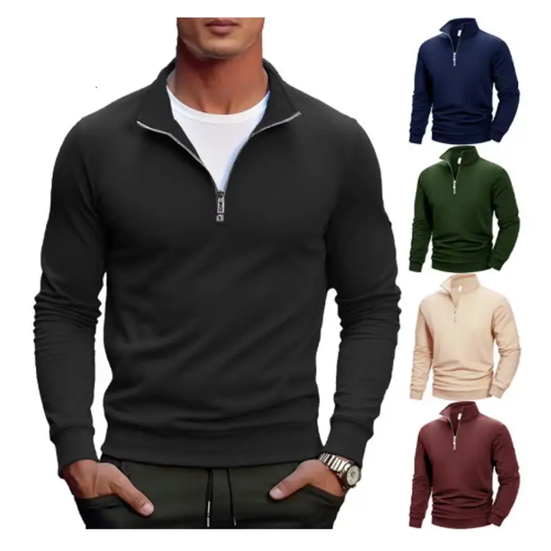 Spring Autumn New Casual Half Zipper Stand Collar Sweatshirt Trend Simple Slim Men Pullover Long Sleeve Tops Men's Sweatshirt