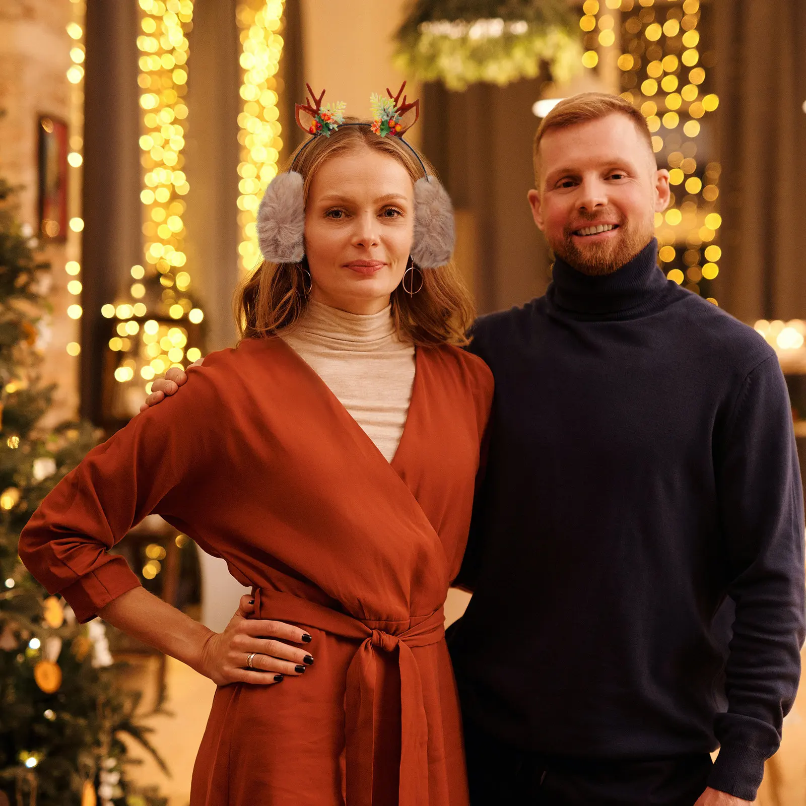 

1Pcs Antlers Design Earmuff Headband Women's Warm Ear Protector Soft Skin-Friendly Winter Hat Alternative Cute Christmas Gift