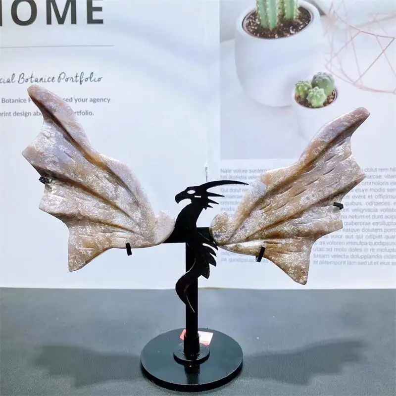 

Natural Moss Agate Dragon Wings Crystal Carving Healing Beautiful Birthday Gift Fashion Christmas Home Decoration 1pair