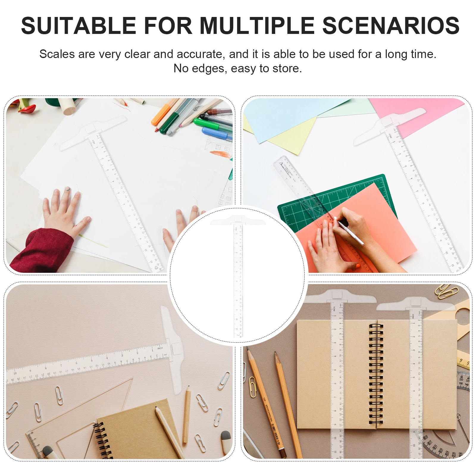 

2pcs T-Square Ruler Drafting Measuring Double Scale Plastic Durable Accurate Engineer Student Teacher Home Office Accessories