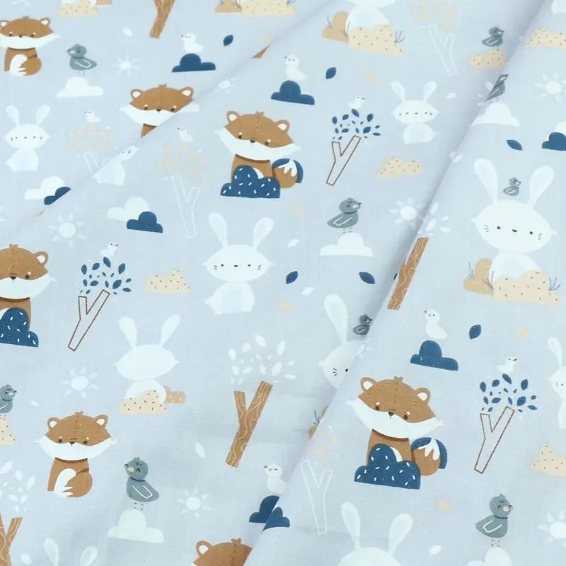 Cartoon Squirrel Rabbit Grid Print Cotton Fabric For Sewing Craft Cloth Quilting Baby Dress Tecido Diy Patchwork Handmade Tissu