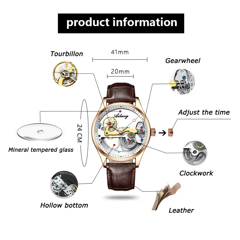 New concept watch transparent design automatic mechanical watch men casual fashion diesel engine watch top brand 2024 male clock