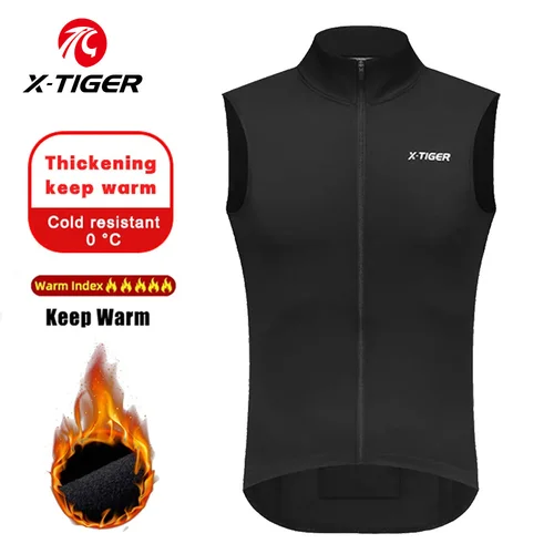 Imagen 1 del producto Chaleco de ciclismo cálido de X-TIGER, chaleco sin mangas de lana suelto a prueba de viento para bicicleta de montaña y carretera, chaleco reflectante para bicicleta
