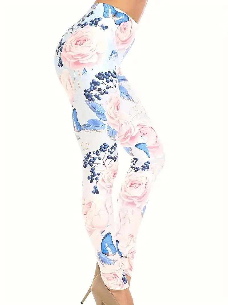 Flower  print Rest tight stretch elastic waist comfortable slim fit work daily travel Wearing women\'s leggings