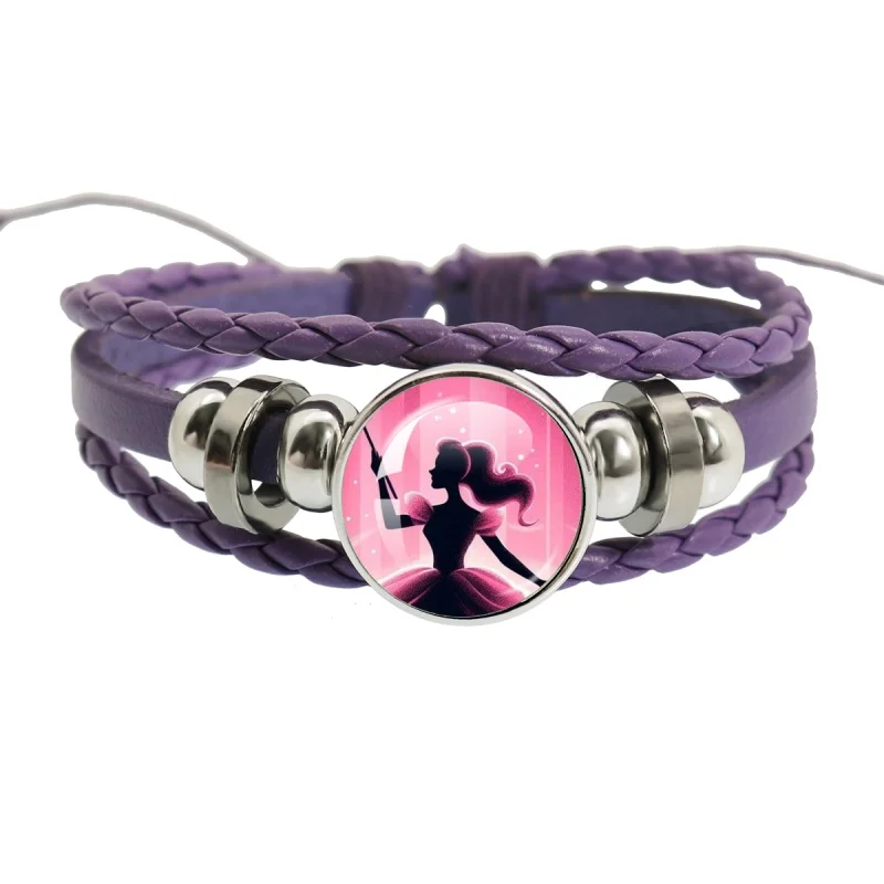 Movie Wicked Elphaba Linda Cosplay 18mm Purple Multilayer Leather Bracelete Glass Cabochon Accessories Jewelry Gift