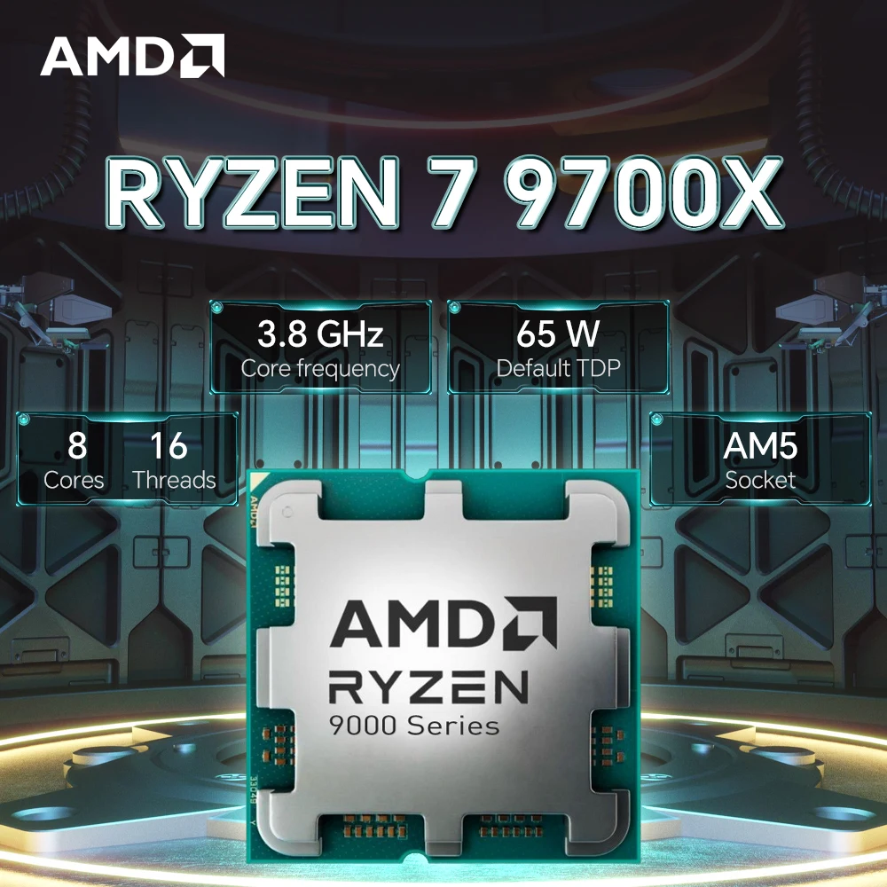 معالج AMD Ryzen 7 9700X R7 9700X 3.8 جيجا هرتز L3=32 متر 65 وات 8-Core 16-Thread DDR5 مقبس AM5 4NM جديد ولكن بدون مروحة
