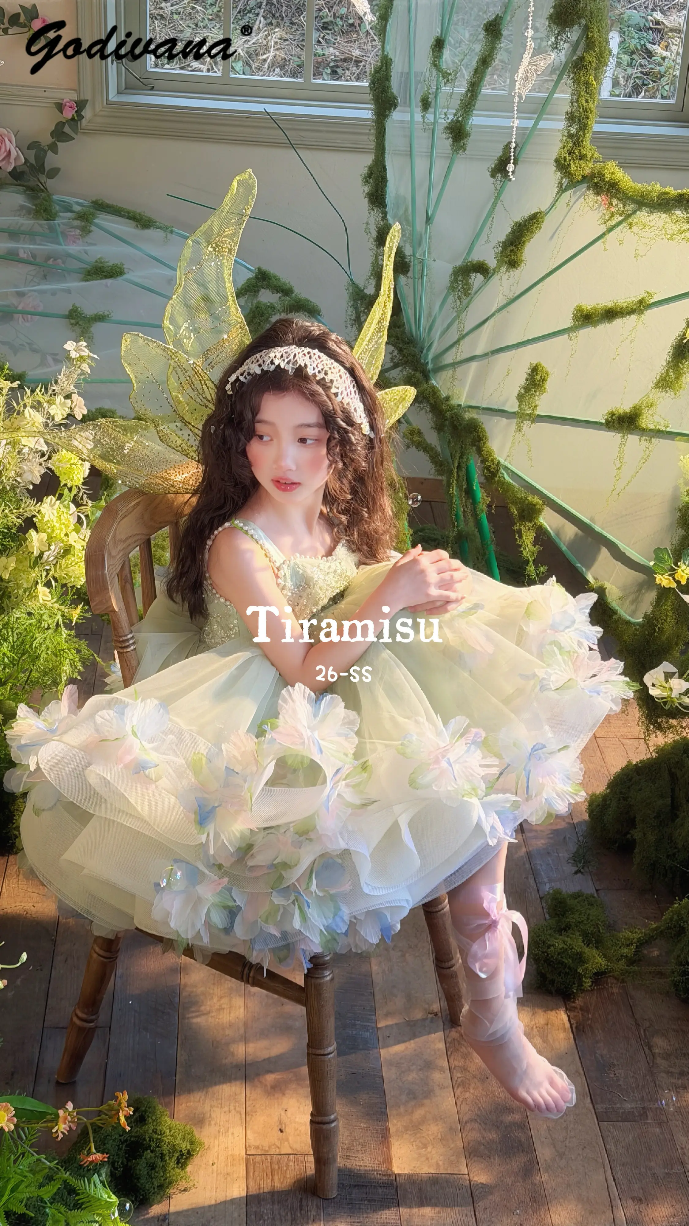 Sweet Baby Girl High End Heavy Green Elf Princess Dress 2026 New Summer Kids Pearls Sequin Mesh Flower Girl Birthday Tutu Dress