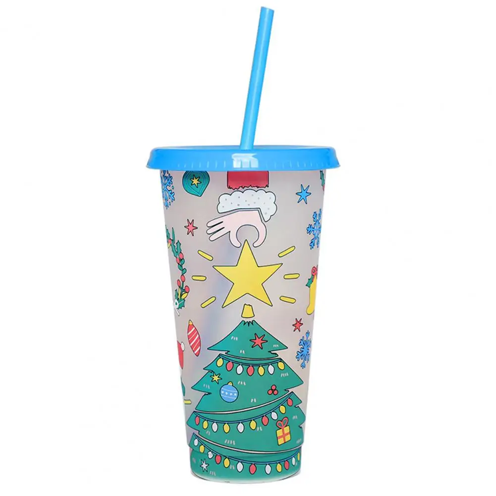 Color-changing Water Cup Christmas Tumbler Cup with Magical Color Changing Lid Straw for Ice Coffee Drinks 710ml Food-grade