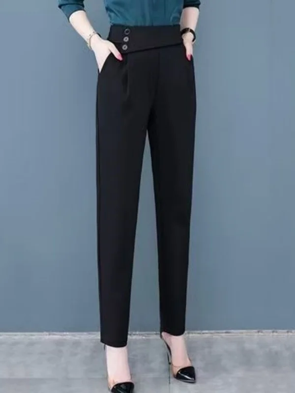 

High Waist Straight Leg Harem Pants plus Size Summer New Style Thinming Thin Polyester Casual Women's Trousers Slimming Effect