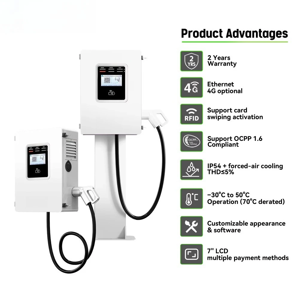 Multilingual Support Level 3 20kw 30kw CCS NACS GBT DC Electric WallBox Fast Ev Charging Station with RFID Card