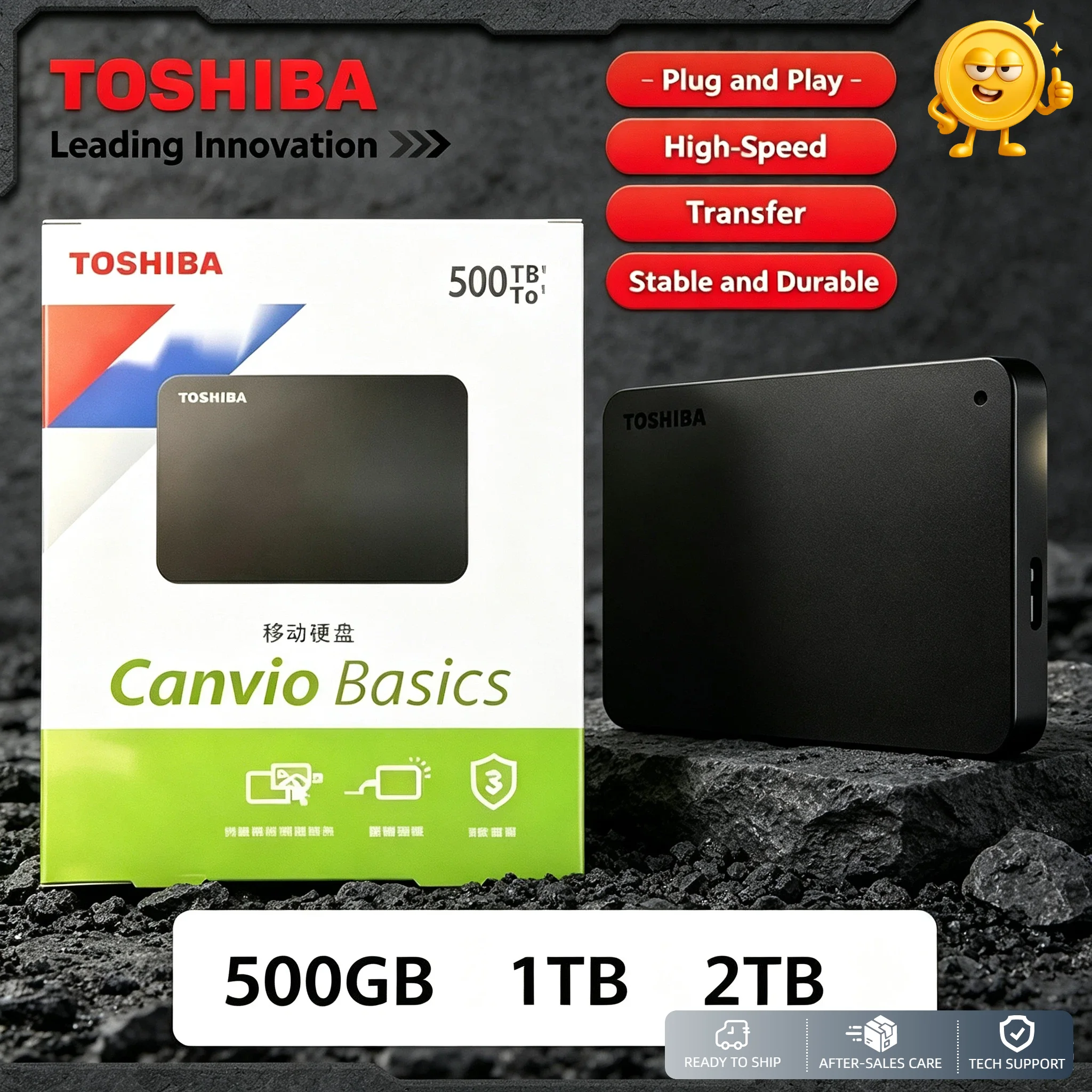 Toshiba Canvio Basics A3 1TB 2TB 500GB Black USB 3.0 Portable External Hard Drive for Gaming Console Office Gift