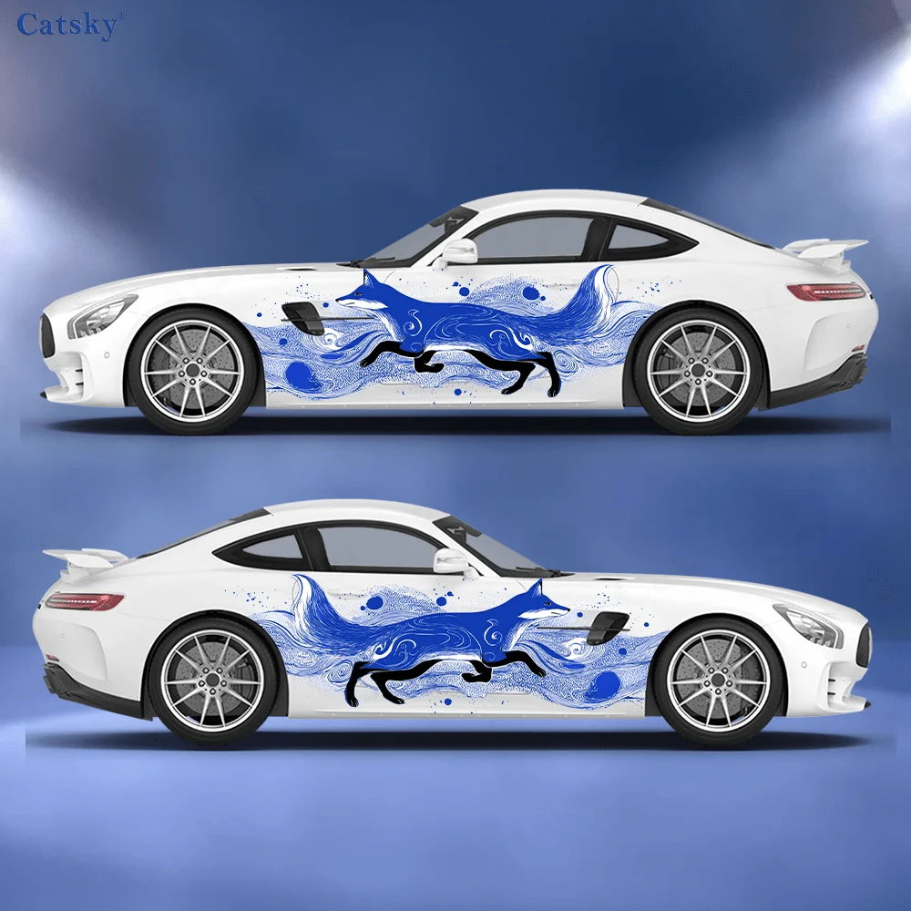 

Irregular line fox Car Side Car Wraps, Self-Adhesive PVC Waterproof & Scratch-Resistant Stickers, Car Accessory Gift