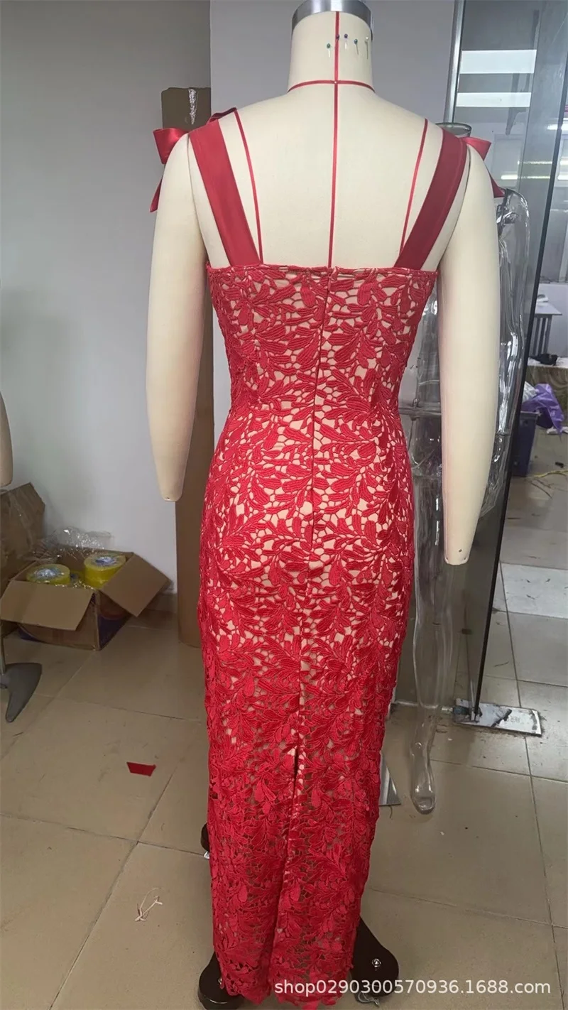 Vestido de fiesta con lazo grande para mujer, vestido de noche ajustado sin tirantes, rojo, negro, sin espalda, sin mangas, Pequeños Disponible