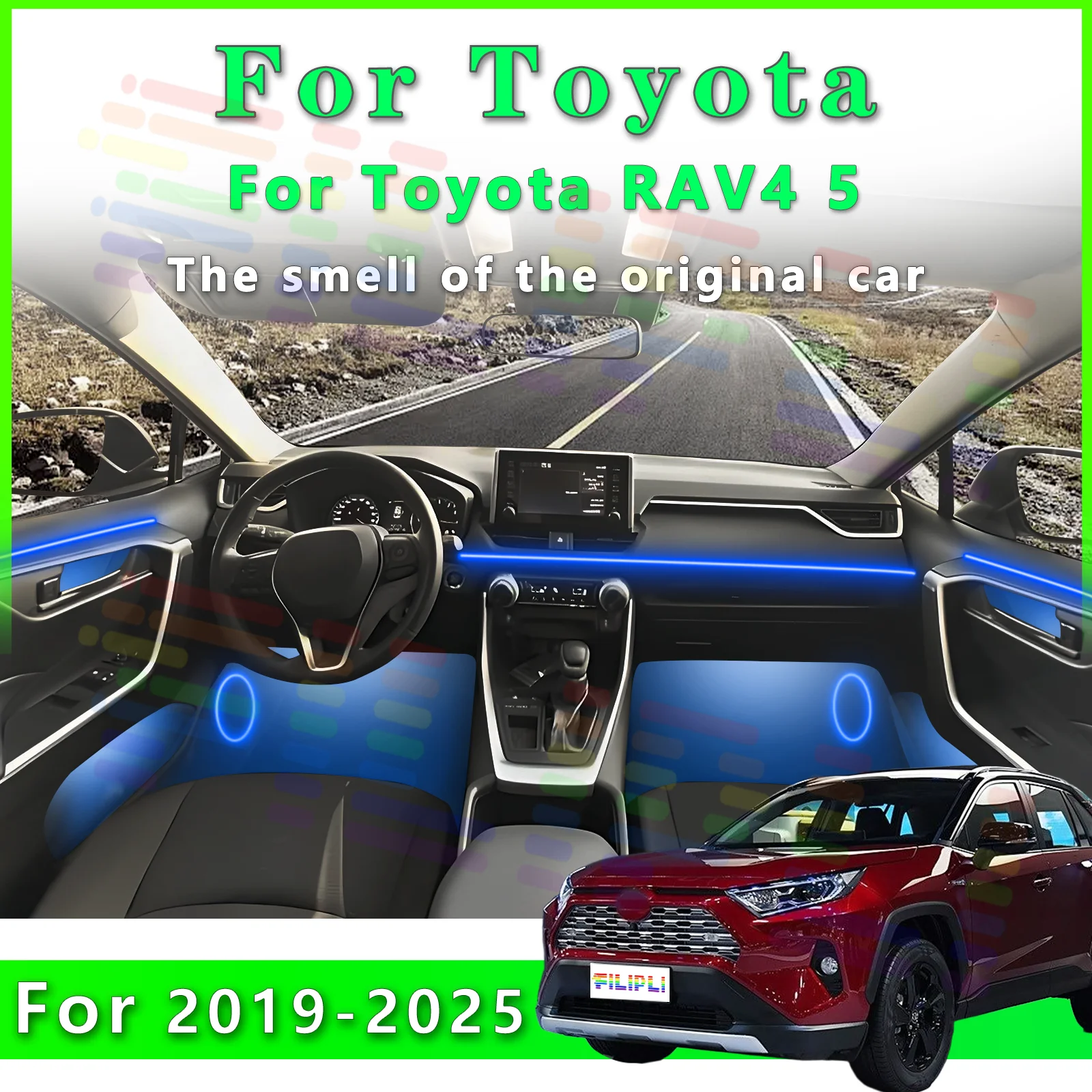 For Toyota RAV4 2019-2025year Sleek car mood LED bands with easy hide setup and wireless control for dynamic multicolor displays