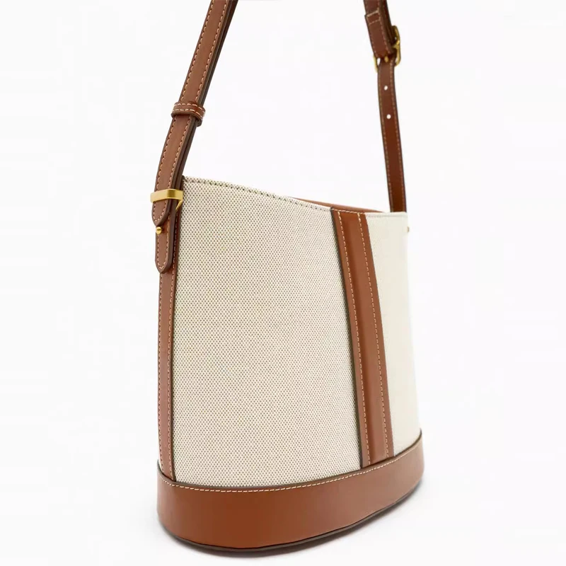 Fashion Canvas Bucket Bags Designer Women Shoulder Bag Luxury Pu Leather Patchwork Crossbody Bags Large Capacity Tote Purse 2024