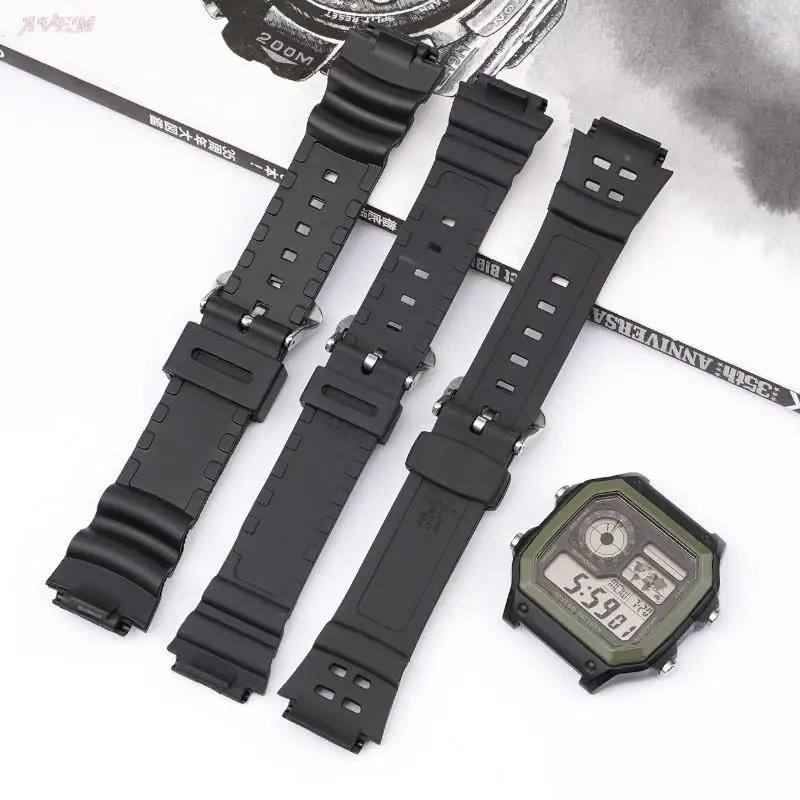 18mm Rubber Watch Strap for Casio AQ-S810W S800W W-735H SGW-300 AE-1000W 1200 Black Silicone Pin Buckle Wrist Band Bracelet Men