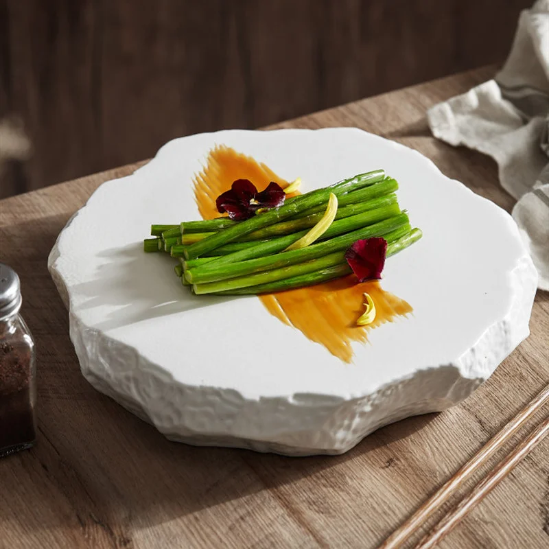 

Irregular Ceramic Plate Decorative Flat Dinner Plates Western Dishes Hotel Restaurant Tableware Sushi Dish Dessert