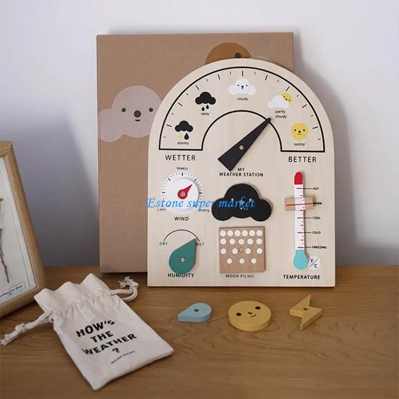 090B Set giocattoli per stazione meteorologica per bambini, giocattolo in legno per l'apprendimento della conoscenza del