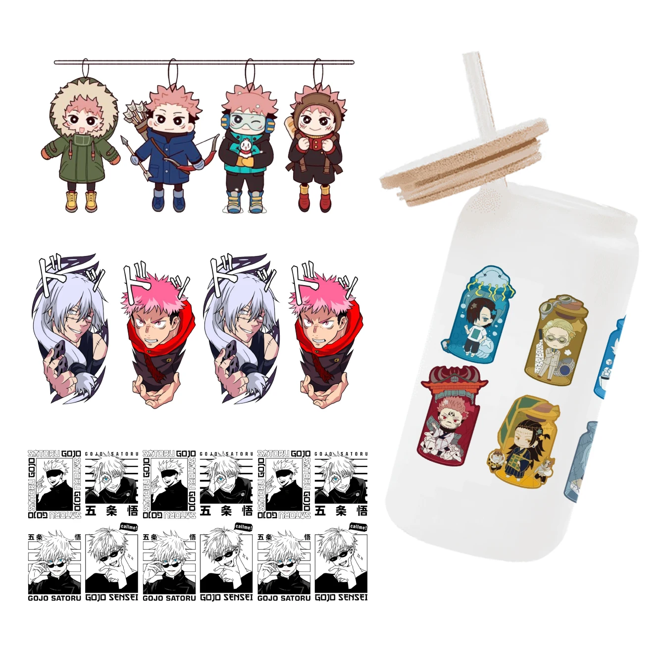 11x24cm Japanese Anime UV DTF Transfer Sticker Waterproof Transfers Decals For 16oz Glass Cup Wrap Stickers