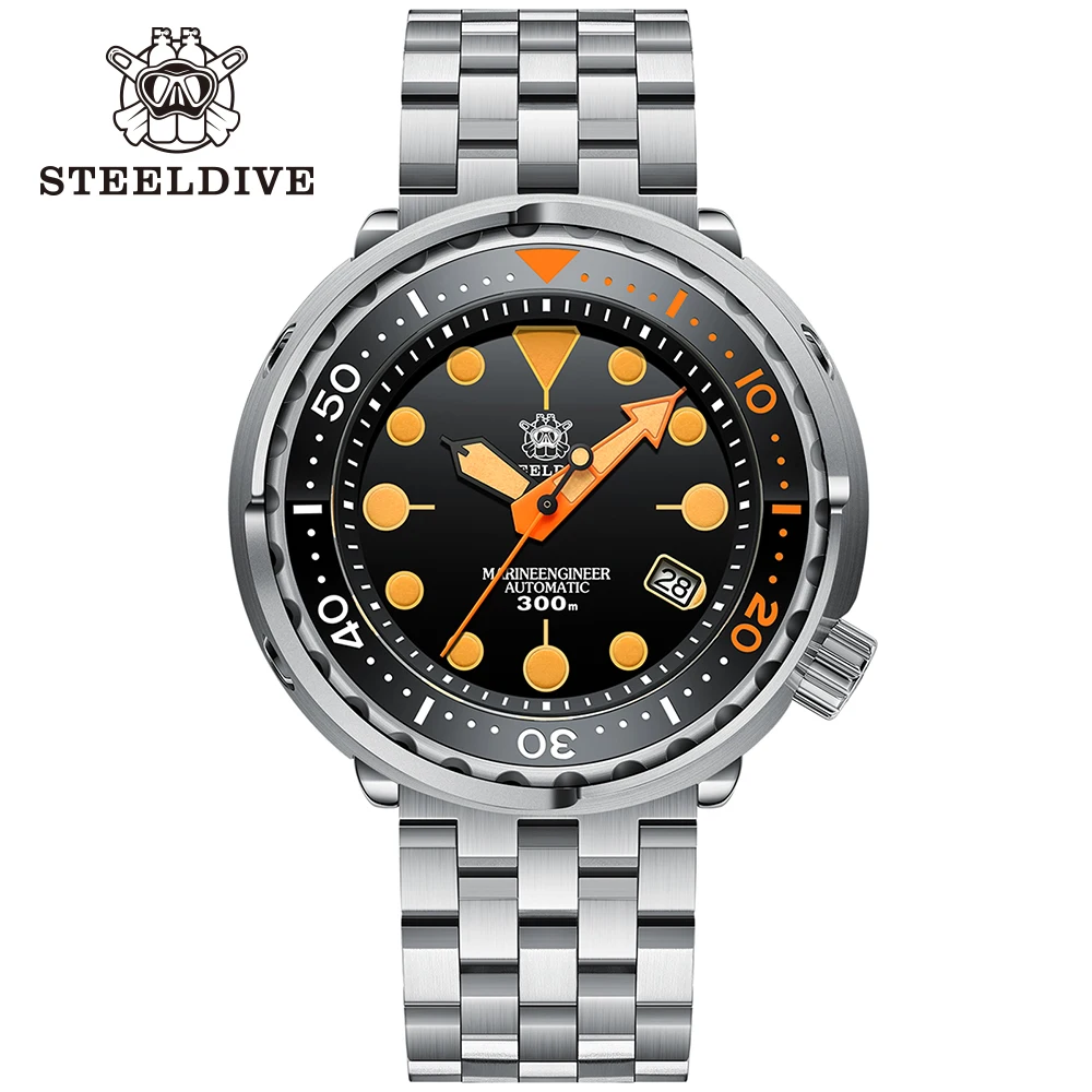 SD1975V STEELDIVE New Arrival Two-Tone Ceramic Bezel Orange Luminous 47.5MM Stainless Steel NH35 Automatic Mens Dive Watch Reloj