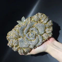 Elegant Rose Gold Rhinestone Evening Bag for Woman Wedding Bridal Party Purse Luxury Diamond Handbag Designer Crystal Bags