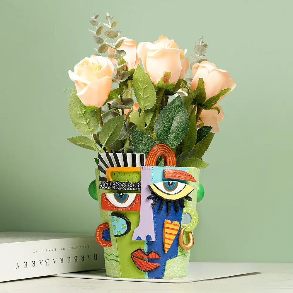Abstrakter Gesichts-Blumentopf Dekorativer Pflanzkübel Picasso-Vasen Balkon Sukkulenten-Pflanzenhalter Ornament Heim-Garten-Deko-Accessoire – Detail 5