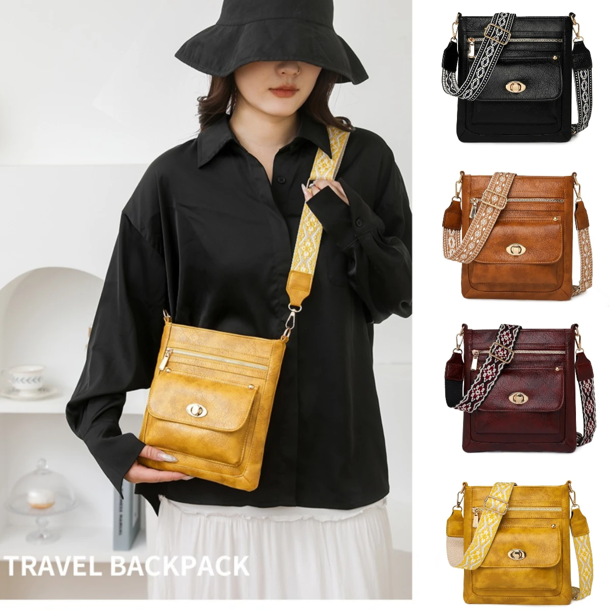 

Ladies' PU Leather Shoulder Bag, European and American Women's Bag, Retro Casual Bag, Large Capacity Shoulder Bag