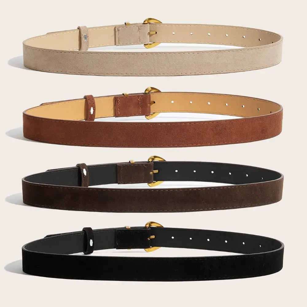 Vintage Pin Buckle Suede Belt Luxury Design Versatile Women Waist Belt Thin Leather Waistband Coat Skirt Decoration