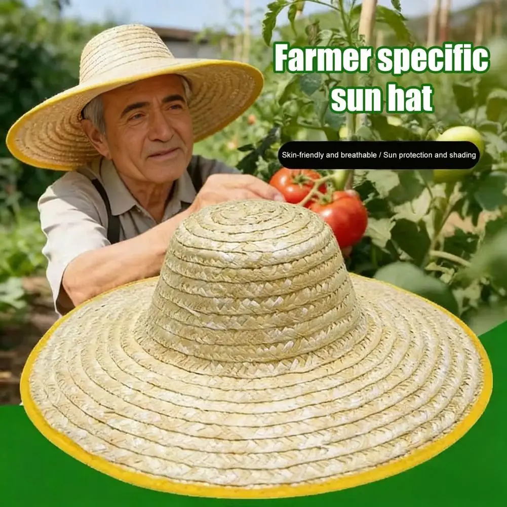Natural Straw Hat Wide Brim Sun Protection Hat Wear-resistant Summer Gardening Farm Work Hat Lightweight Breathable Hats