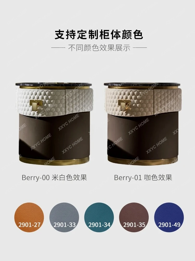 Italian Post-Modern Marble Corner Table Locker High-End Bedside Leather Cabinet