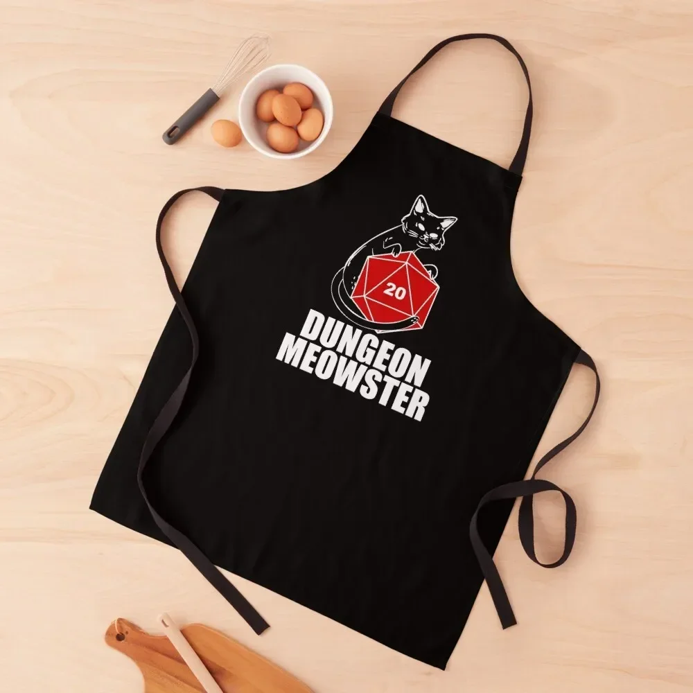 Dungeon Meowster Black Cat With D20 Polyhedral Dice Apron For Cooking Kitchen Handle For Women Apron