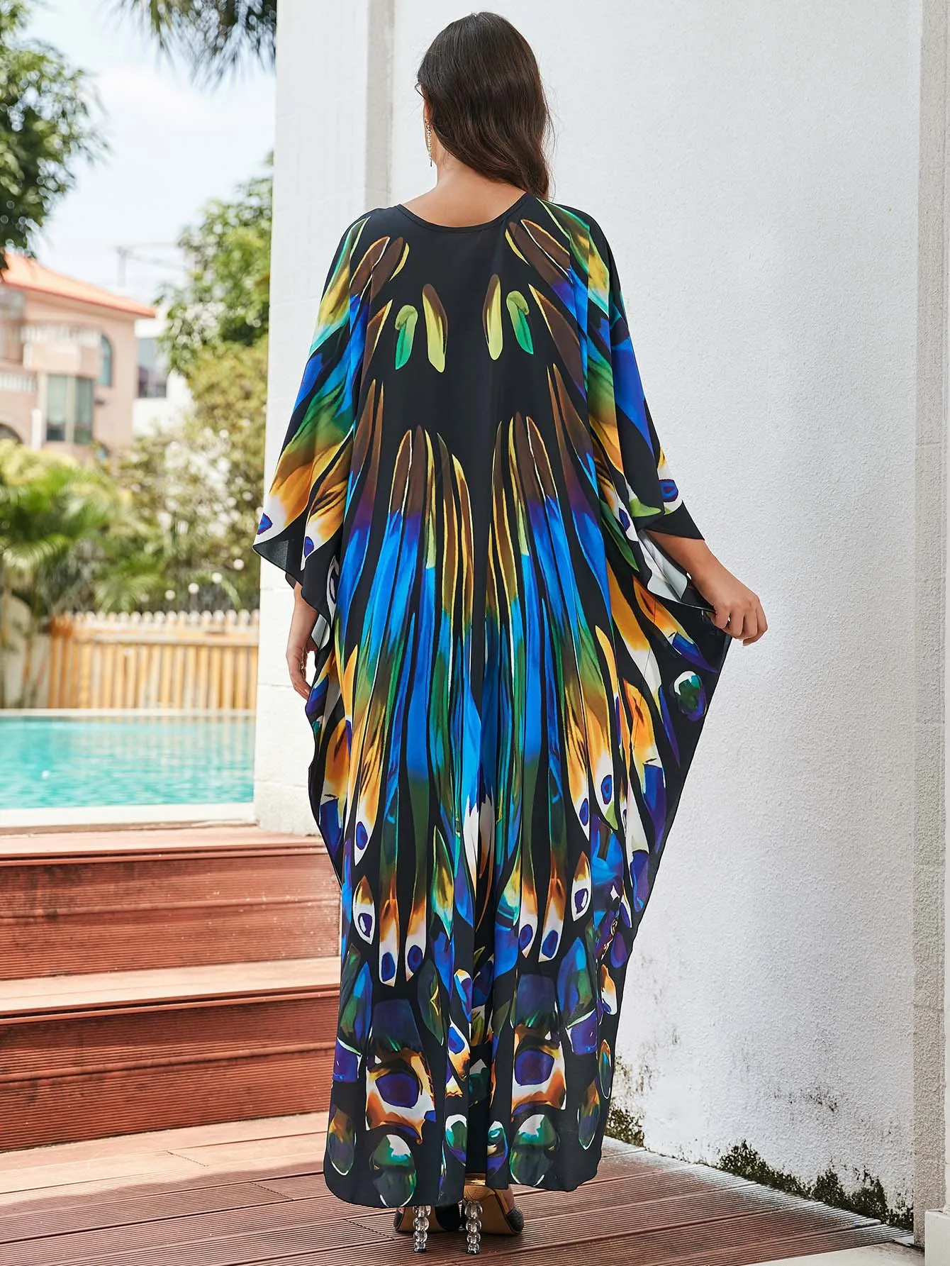 Beach Kaftans Butterfly Swing stampato Cover up per costumi da bagno donna Summer Holiday Maxi abiti costume da bagno costumi da bagno vendita