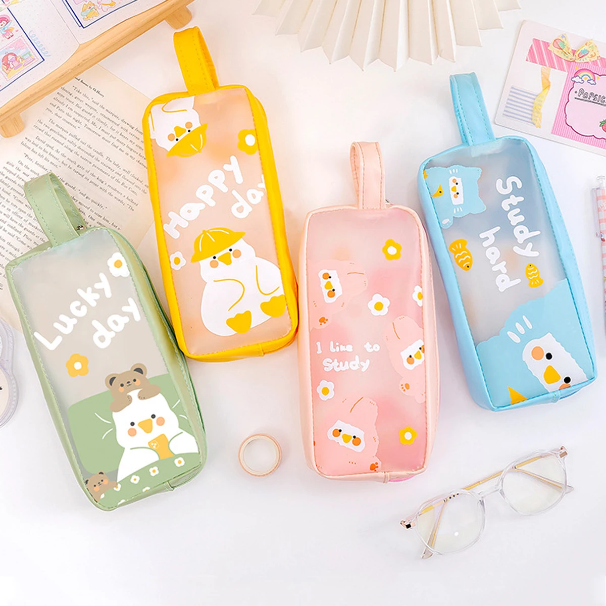 PVC Cartoon Cute Student Stationery Bag With Large Capacity, Fashionable And Minimalist Stationery Pen Bag