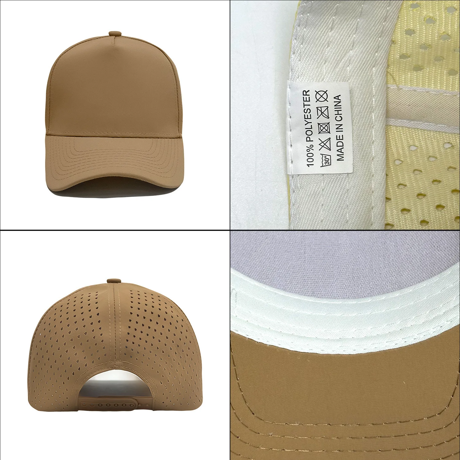 Five-piece punching quick-drying hat men's breathable truck anti-splashing cap summer hard top laser punching baseball cap