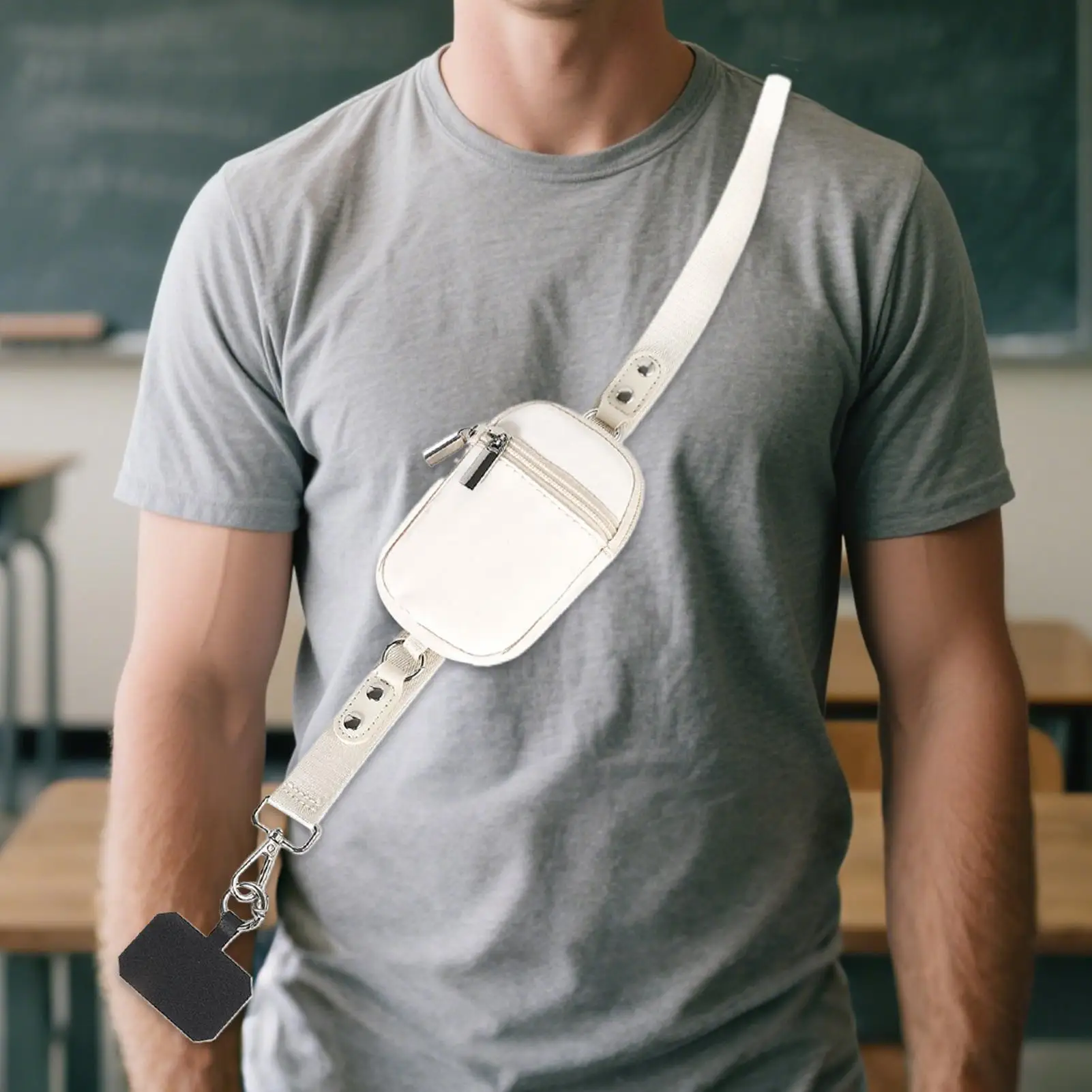 حبل الهاتف مع محفظة وحزام الهاتف الخليوي مع حقيبة بسحاب وسلسلة أمان للرقبة قابلة للتعديل مع علامة تبويب للمناسبات المدرسية واللياقة البدنية